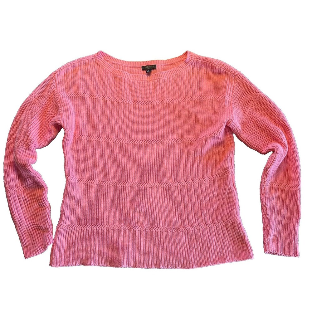 Talbots‎ Women Pullover 100% Pima Cotton Cable Knit Boatneck Petite Small Pink